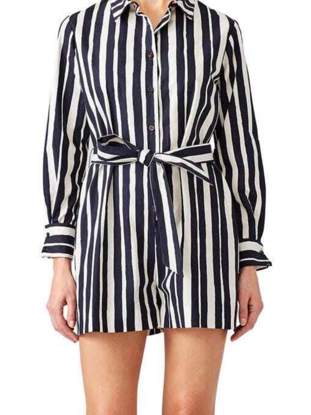 MARTIN GRANT Paris Striped Shirt Romper Navy White Cotton FR 38 US 6